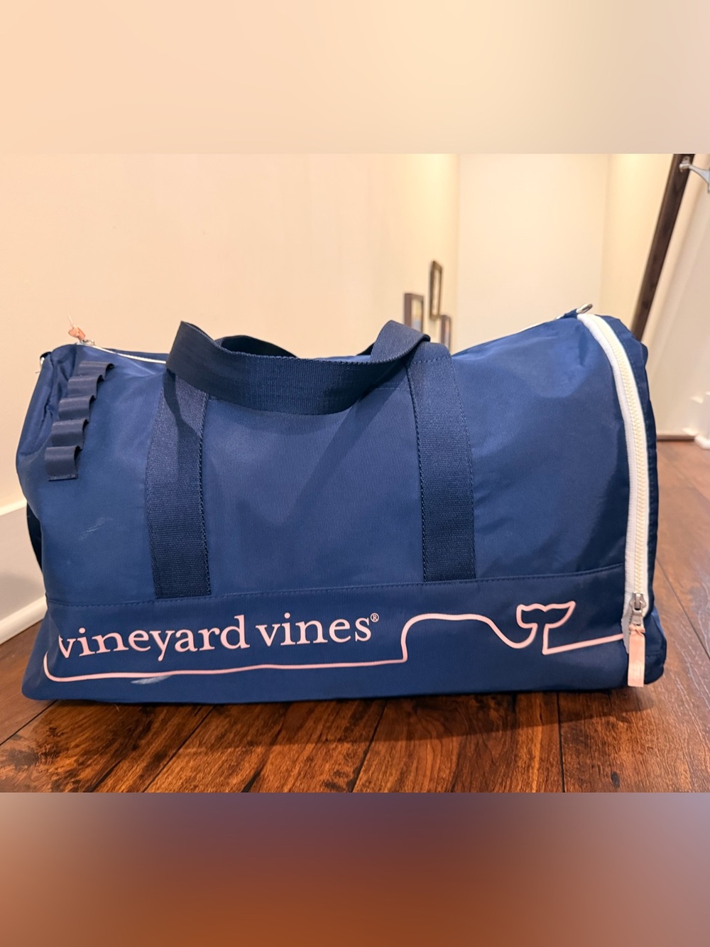 Vineyard Vines Navy Duffel with Pink Logo